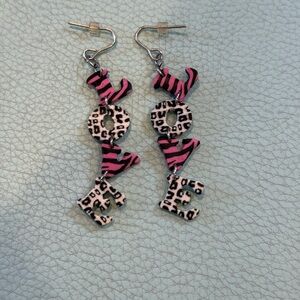 Pink and Black Animal Print LOVE Earrings